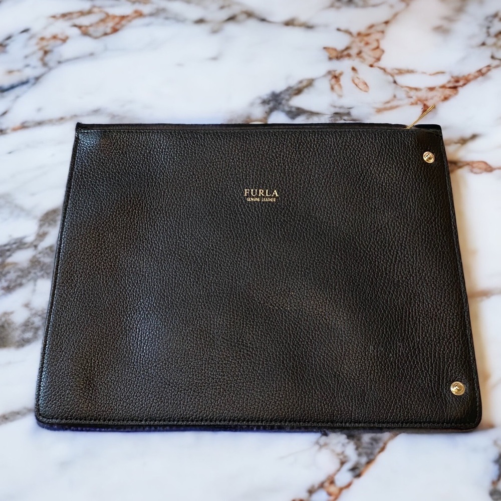 AUTHENTIC Furla black leather large pouch